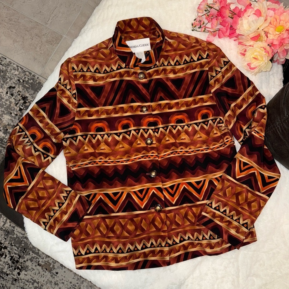 Vintage 80’s Brenda Goode Geometric Tribal Print Button-Up Blazer Size Small